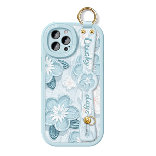 立体花朵适用苹果15Promax手机壳16pro新款女iPhone13全包8p防摔iPhone15腕带挂绳7plus斜跨6s斜挎挂脖xr背带