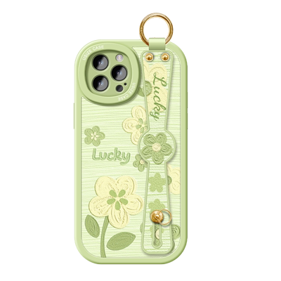 适用油画花苹果16腕带挂绳手机壳