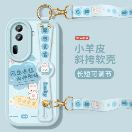 适用OPPOReno12Pro手机壳新款Reno5全包防摔4SE挂绳6Pro斜跨挎Reno8Pro女款Reno4Pro背带7se腕带软壳卡通小熊