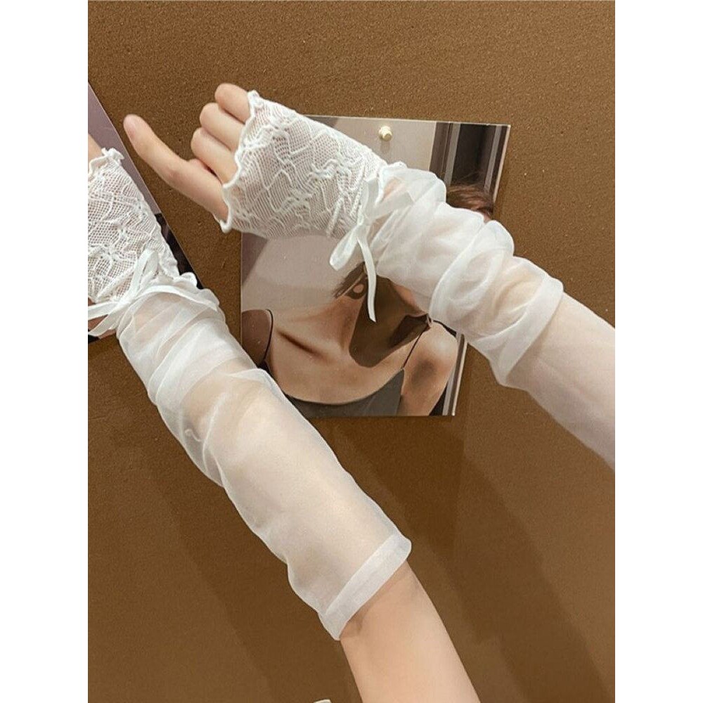 y2k辣妹手袖lolita蕾丝网纱拼接蝴蝶结轻薄遮瑕袖套夏防晒手臂套