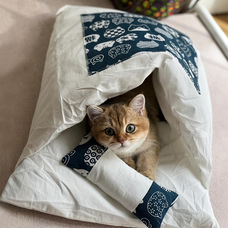 猫窝冬季保暖猫睡袋可拆洗封闭式安全感猫咪被窝深度睡眠宠物垫子