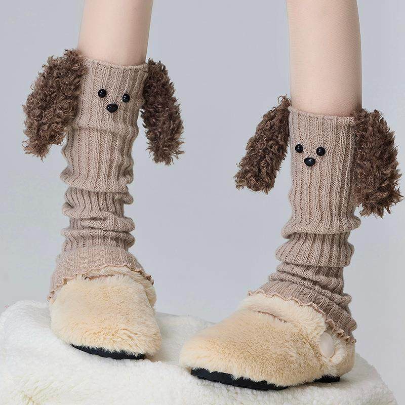 日系堆堆袜女款可爱复古棕色立体袜子软妹小腿袜搭配乐福鞋的袜套