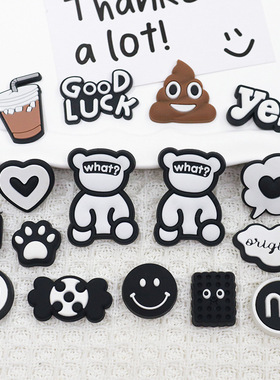 黑色字母小熊奶茶笑脸曲奇饼干糖果硅胶贴片水杯收纳盒电动车DIY