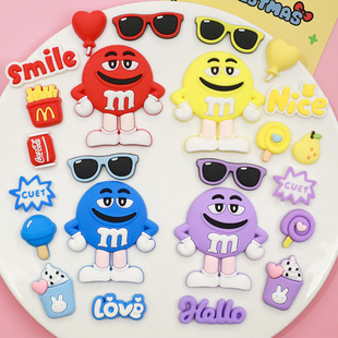 大号糖果m豆人墨镜食玩造型PVC硅胶贴水杯垃圾桶收纳盒电动车DIY