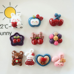 卡通复古爱心樱桃兔子3D立体水杯贴纸中控显示屏贴电动车车载贴