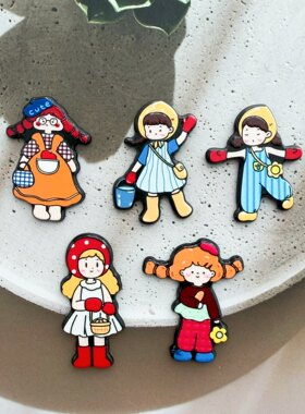 卡通田园风女孩亚克力DIY手工配件水杯贴奶油胶装饰收纳盒风扇贴