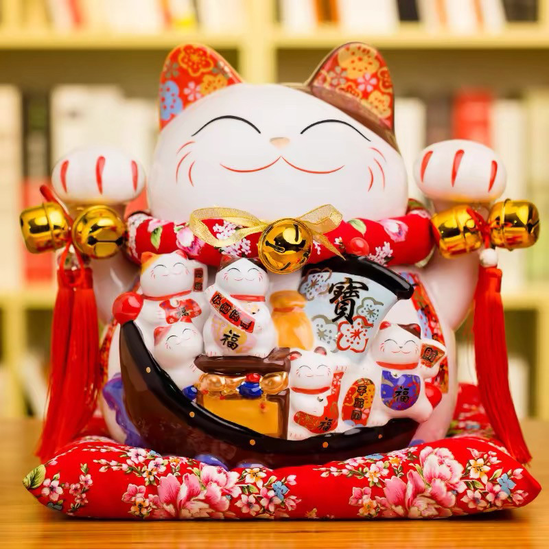 国潮宫廷陶瓷大号招财猫存钱储蓄罐摆件家居店铺收银台开业礼品