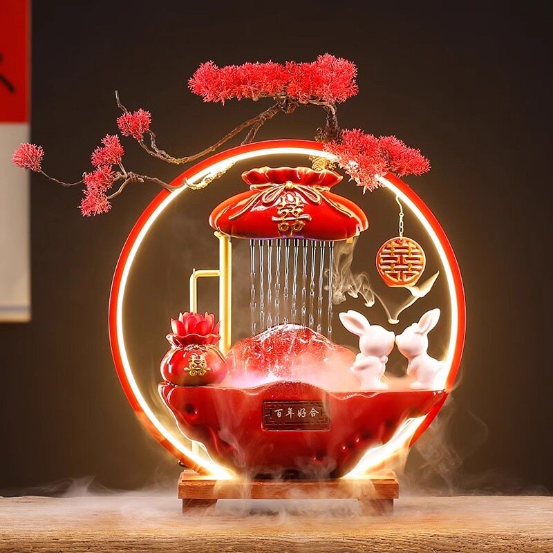 大师艺术高端新中式创意结婚送新人礼物礼品陶瓷流水摆件布置婚房