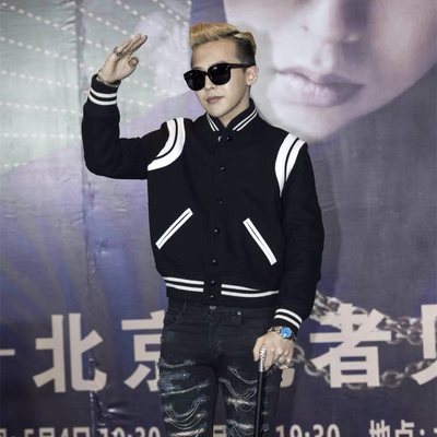 权志龙宋茜同款slp风拼接皮革teddy羊毛呢棒球服外套男女同款夹克