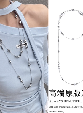 新款多层叠戴高级感灰色珍珠项链女士轻奢小众百搭锁骨链气质颈链