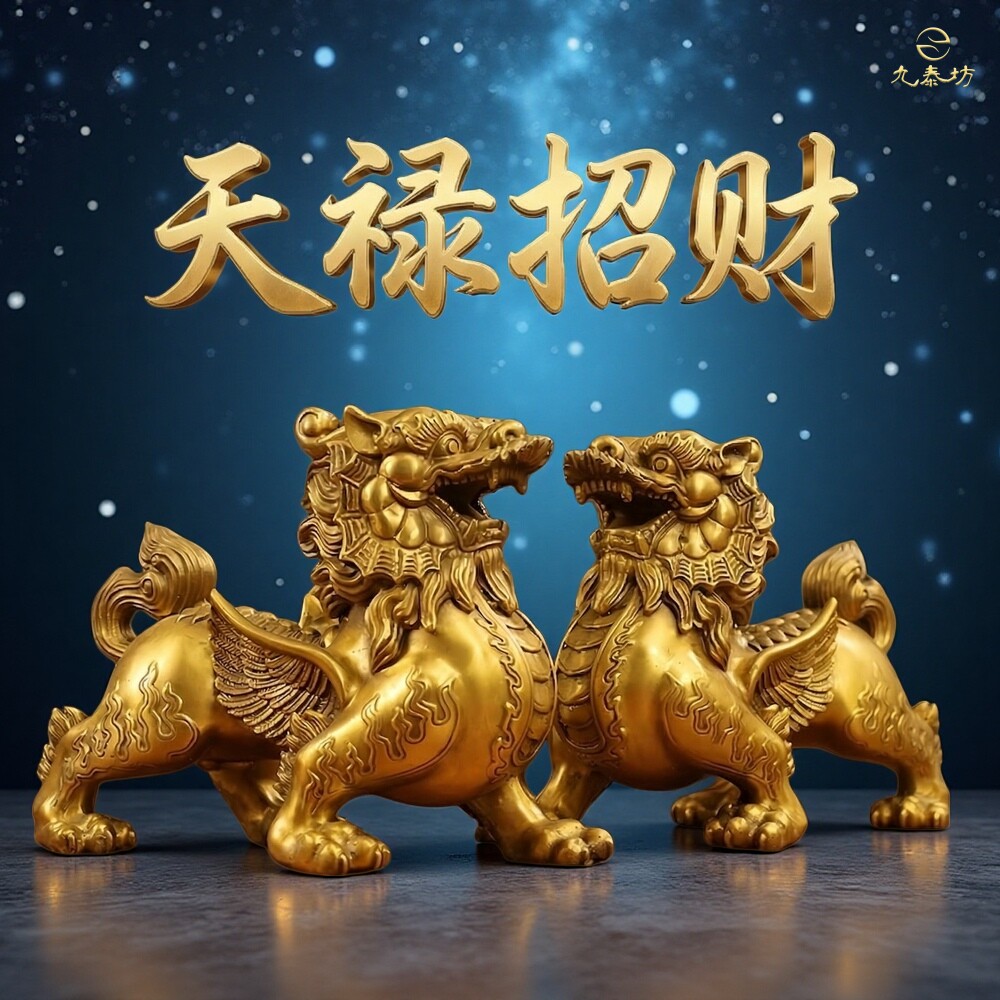全黄铜貔貅摆件公母一对天禄聚招家居客厅办公室乔迁送礼物工艺品