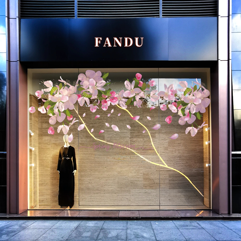 樱花海棠花桃花玻璃门静电贴纸