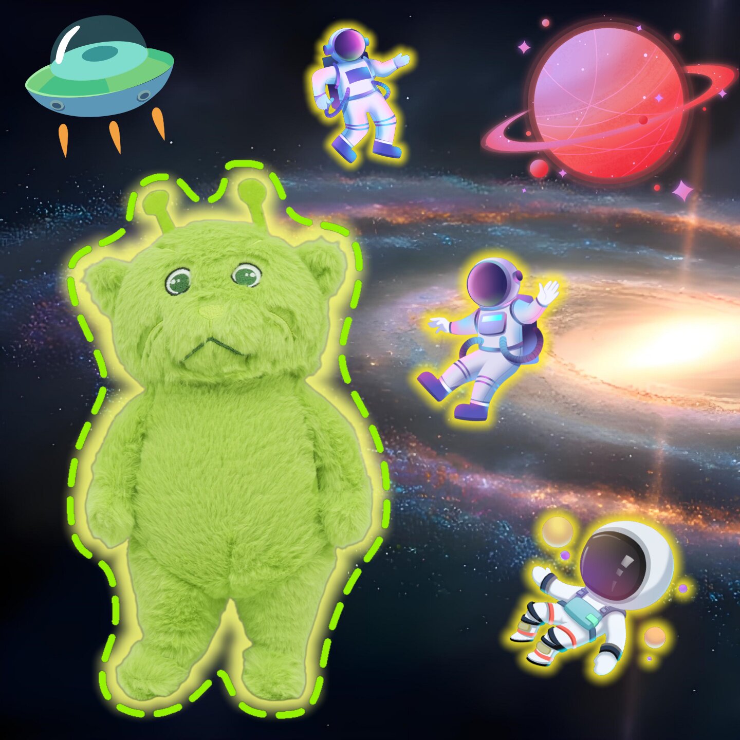 可爱搞怪外星人绿色猫咪卡通表情包太空毛绒玩偶公仔玩偶周边礼物