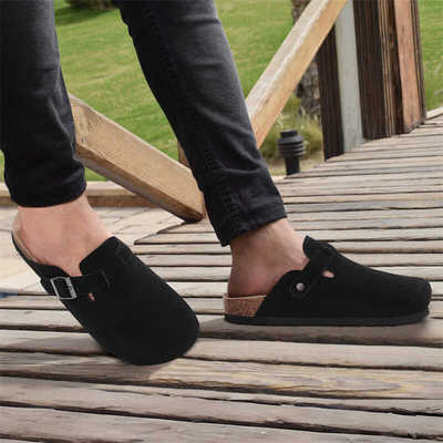 勃肯鞋黑色春夏外穿包头软木拖鞋男女牛皮增高复古博肯半拖一字拖