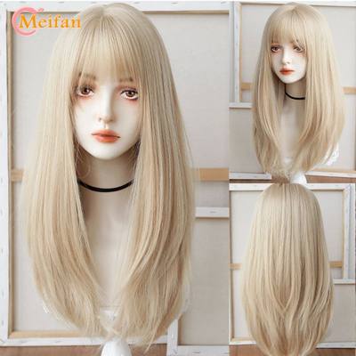 MEIFAN Synthetic Long Straight Lolita Wig with Bangs Wig Gir