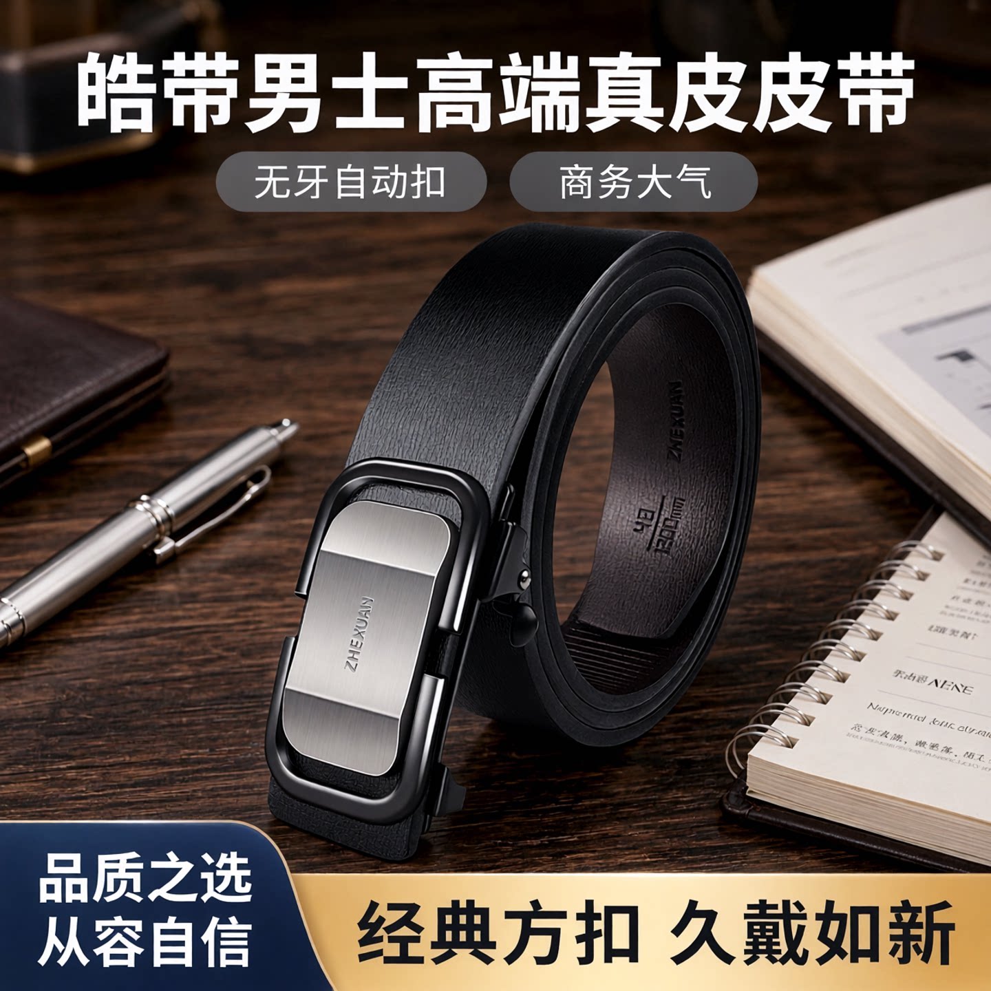 皓带无孔自动扣男士加长商务腰带