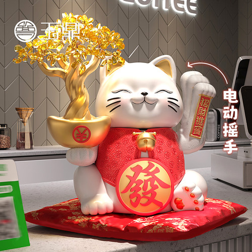 创意招财猫摆件自动摇手店铺收银柜台前台家居客厅装饰乔迁开 业