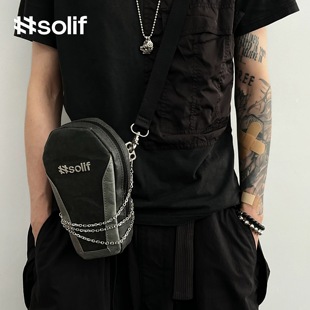 solif弥撒原创小众哥特风造型斜挎包棺材包手拿包十字架链条暗黑