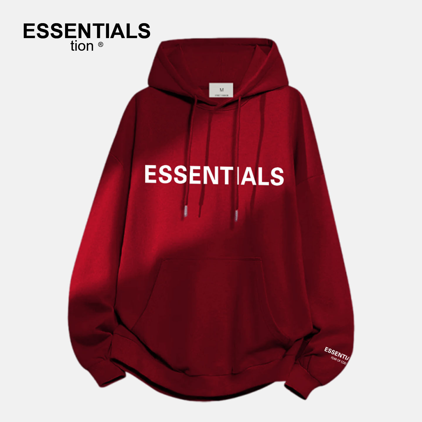 ESSENTIALS官方酒红色长袖连帽卫衣男士情侣装复线潮牌高街高级感