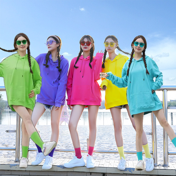 秋冬糖果色卫衣女连帽闺定制图案蜜装团队服姐妹拍照彩色加绒宽松图片
