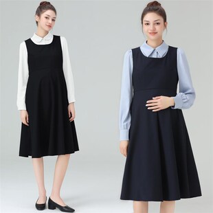 工装 2025春季 背心裙职业连衣裙女面试孕期长袖 孕妇装 两件套 新款