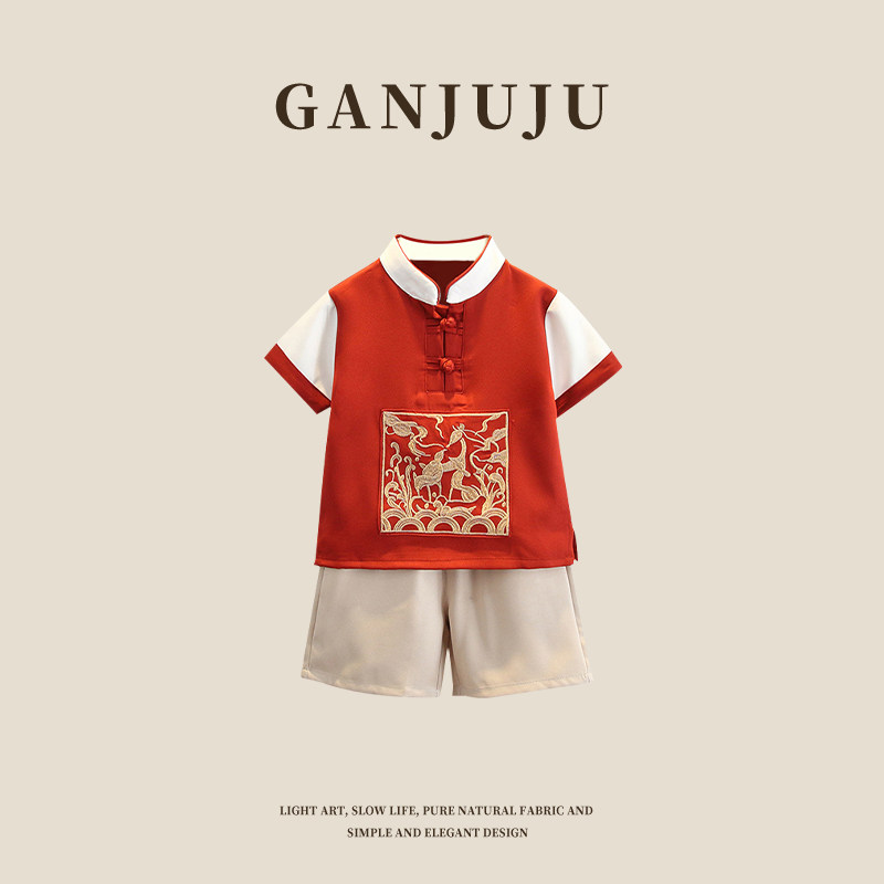 男童汉服夏装短袖套装中国风儿童夏季古装棉麻宝宝周岁礼服演出服