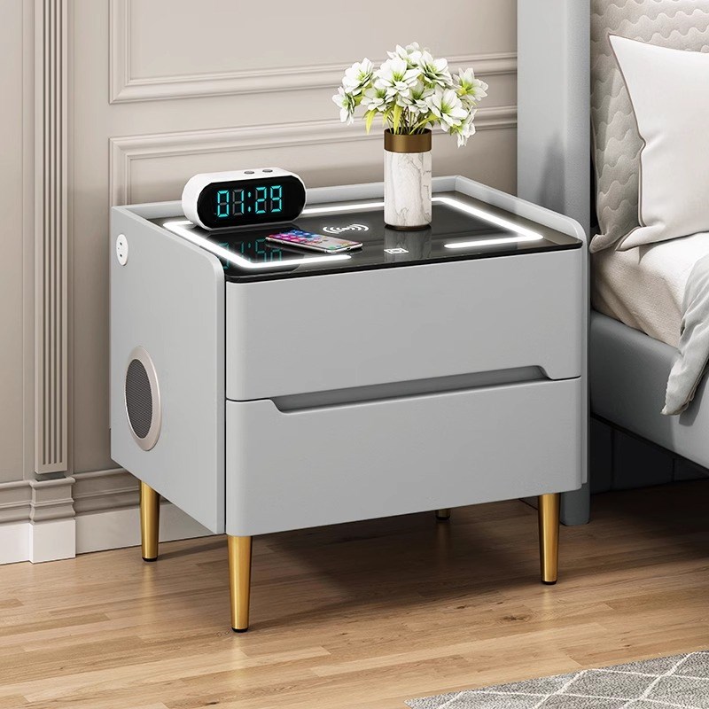 智能床头柜现代简约实木网红极简易无线充电主卧室多功能轻奢家用