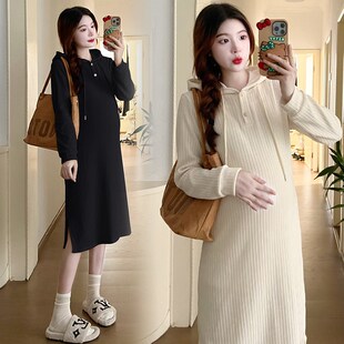 秋冬装 裙子时尚 时尚 连衣裙秋装 百搭打底裙潮妈 简约连帽长袖 孕妇装