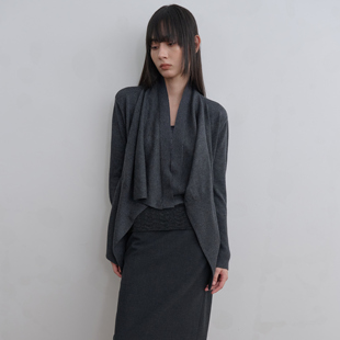 introutro不规则堆叠领羊毛开衫复古风通勤宽松百搭针织上衣外套