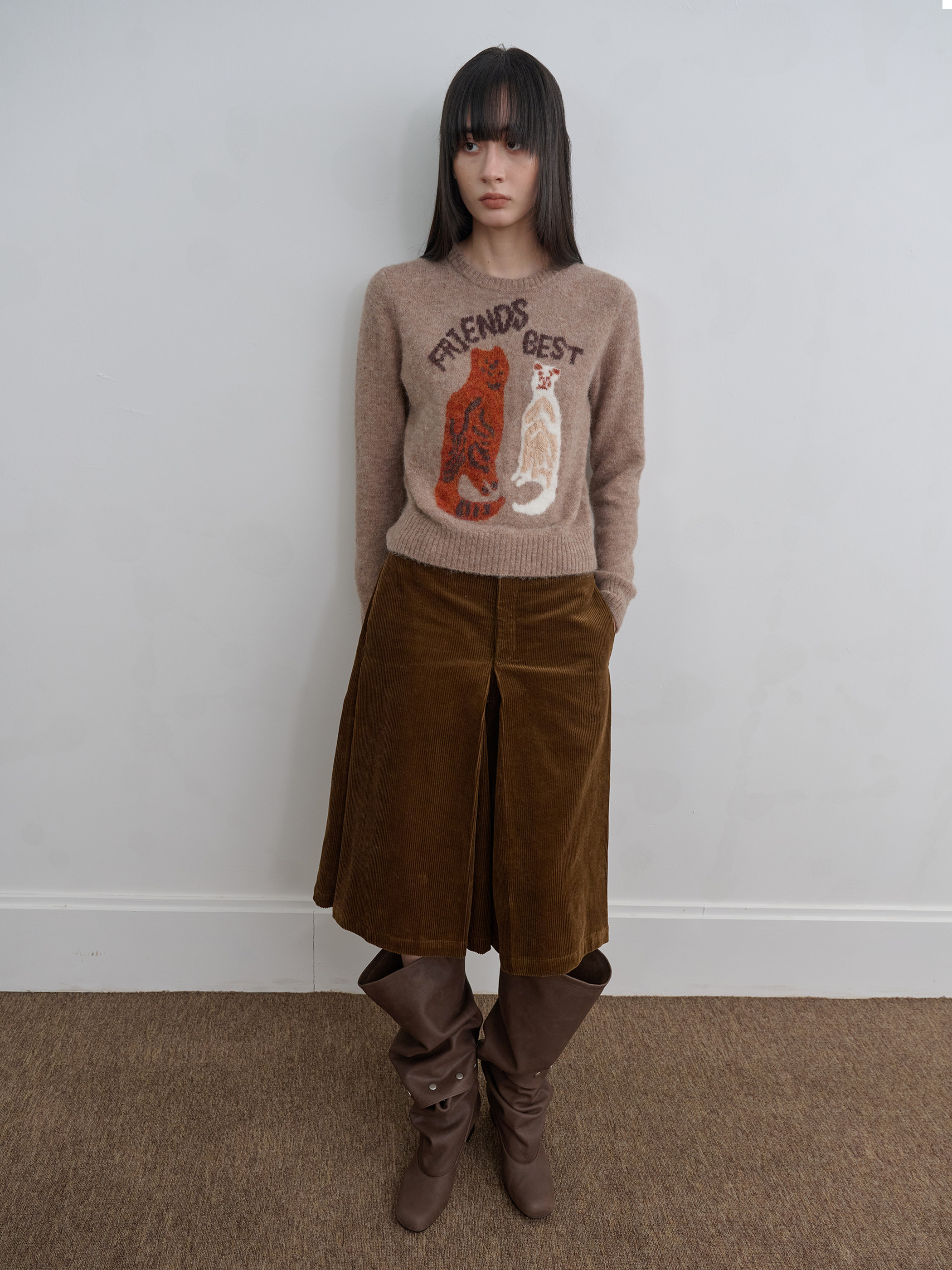 Cat Pattern Alpaca Sweater: Round Neck Wool Knit - Taobao product photo 2