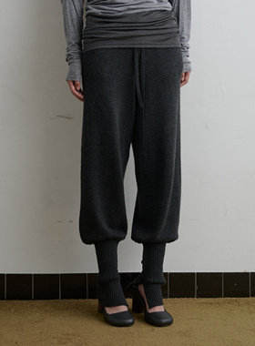 introutro羊毛束脚针织裤复古秋季修身微弹通勤高腰百搭休闲裤子