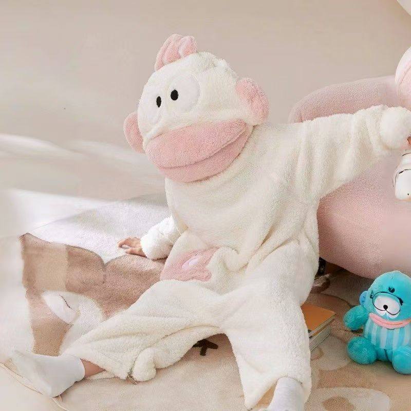 丑鱼儿童可爱搞怪连体睡衣秋冬季加厚珊瑚加绒加厚卡通家居服睡袍