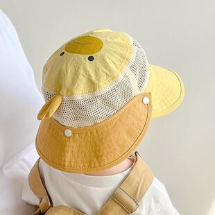 婴儿帽子夏季遮阳帽渔夫帽男童女宝宝网大檐可拆披肩儿童透气速干