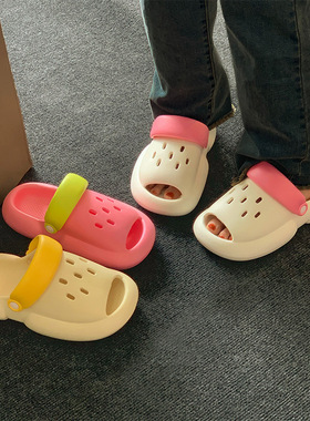 极速鱼嘴洞洞鞋女款不脚臭tEVA纯色办公室沙滩外穿防滑踩屎感凉拖