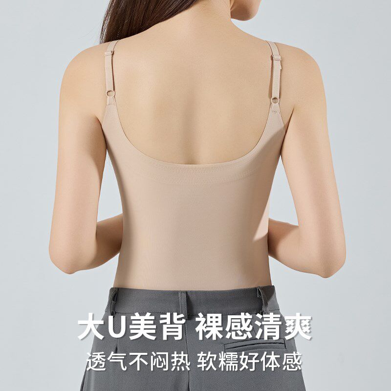 新品吊带内衣女带胸垫一体免穿文胸C内搭打底外穿抹胸夏季薄款美