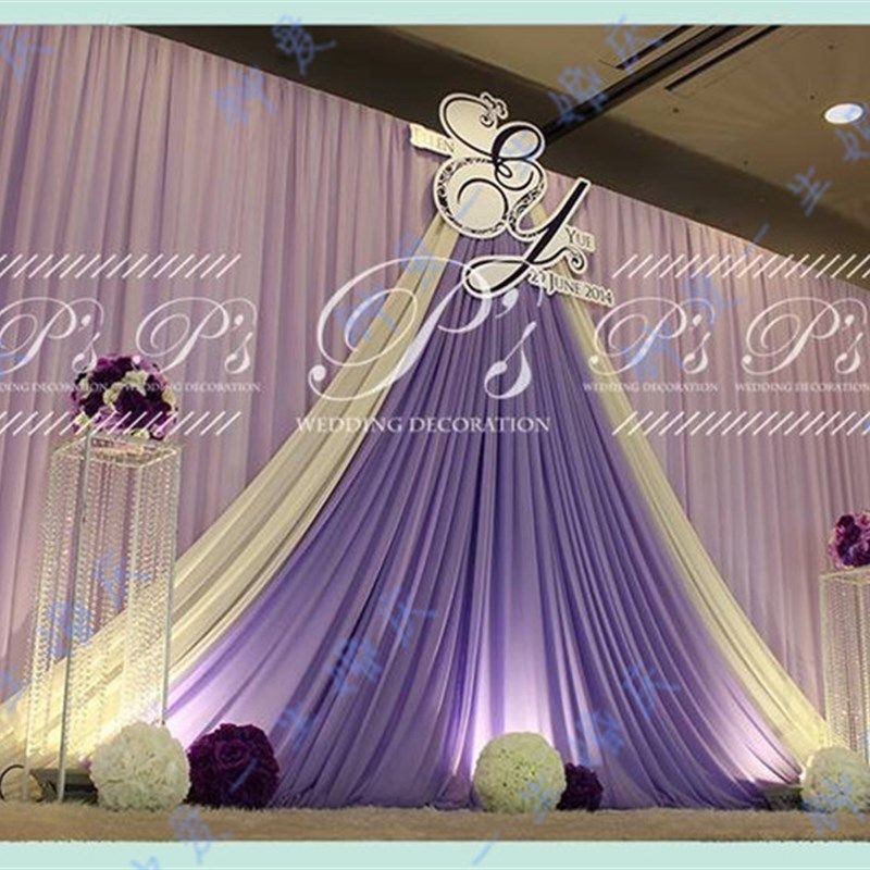 极速新款婚庆背景纱幔舞台幕布z帷幔订做酒店舞台背景迎宾签到装