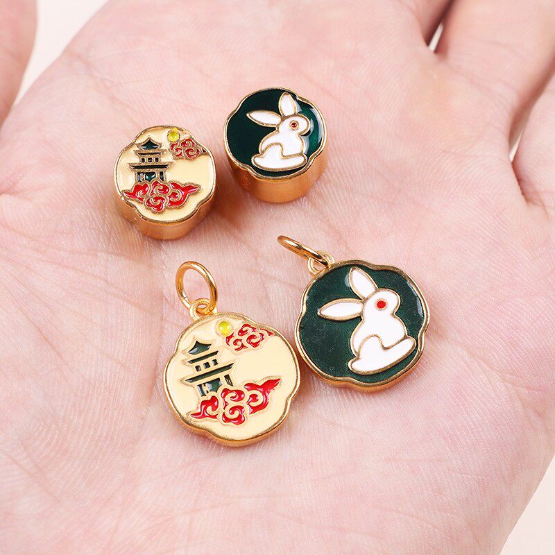新品中秋小月兔广寒宫金属镀金饰A品配件手链项链吊坠配饰手工diy