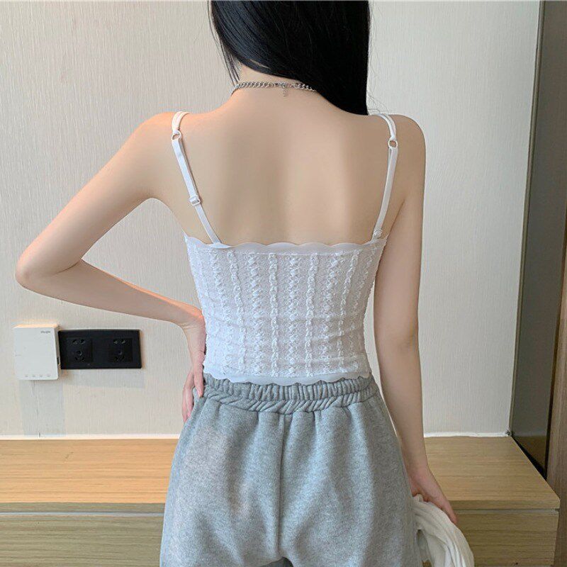 极速美背内衣文胸一体吊t带背心女内搭春秋蕾丝带胸垫抹胸防走光