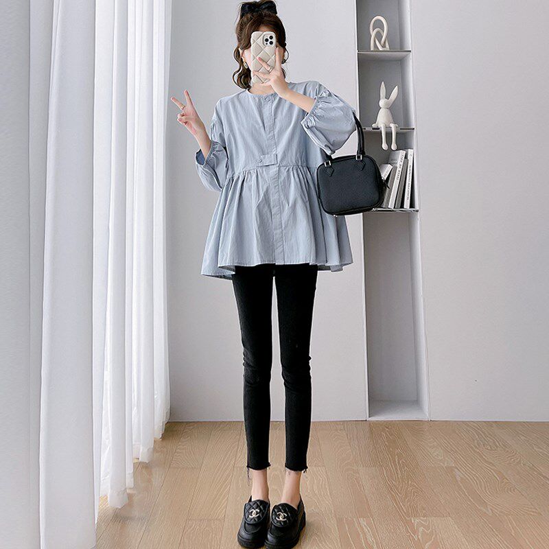 极速孕妇装夏装套装2025新款春夏季宽松纯棉衬衫上衣X遮肚娃娃衫