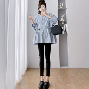 极速孕妇装夏装套装2025新款春夏季宽松纯棉衬衫上衣X遮肚娃娃衫