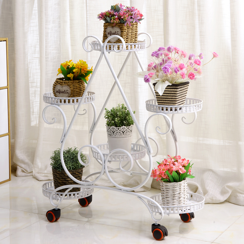 极速绿萝客厅阳台花架置物架多层落地G式花盆架带轮欧式室内简约