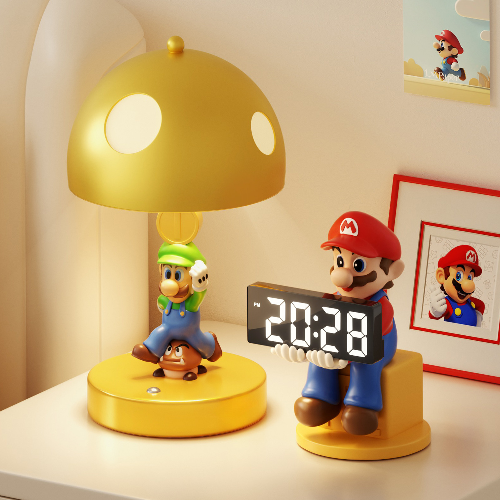 路易吉台灯床头灯创意氛围灯睡眠灯儿童桌面电子时钟摆件生日礼物