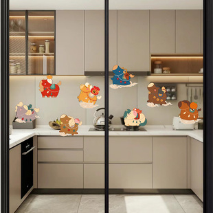 八骏马窗花贴新年装饰玻璃门静电贴画2026新款厨房飘窗静电UV贴纸