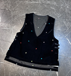 新中式国风真丝绒无袖爱心刺绣马甲上衣九分阔腿裤套装女2025春秋