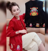风财神刺绣马甲女无袖 2026早春新款 新中式 单排扣红色气质减龄上衣