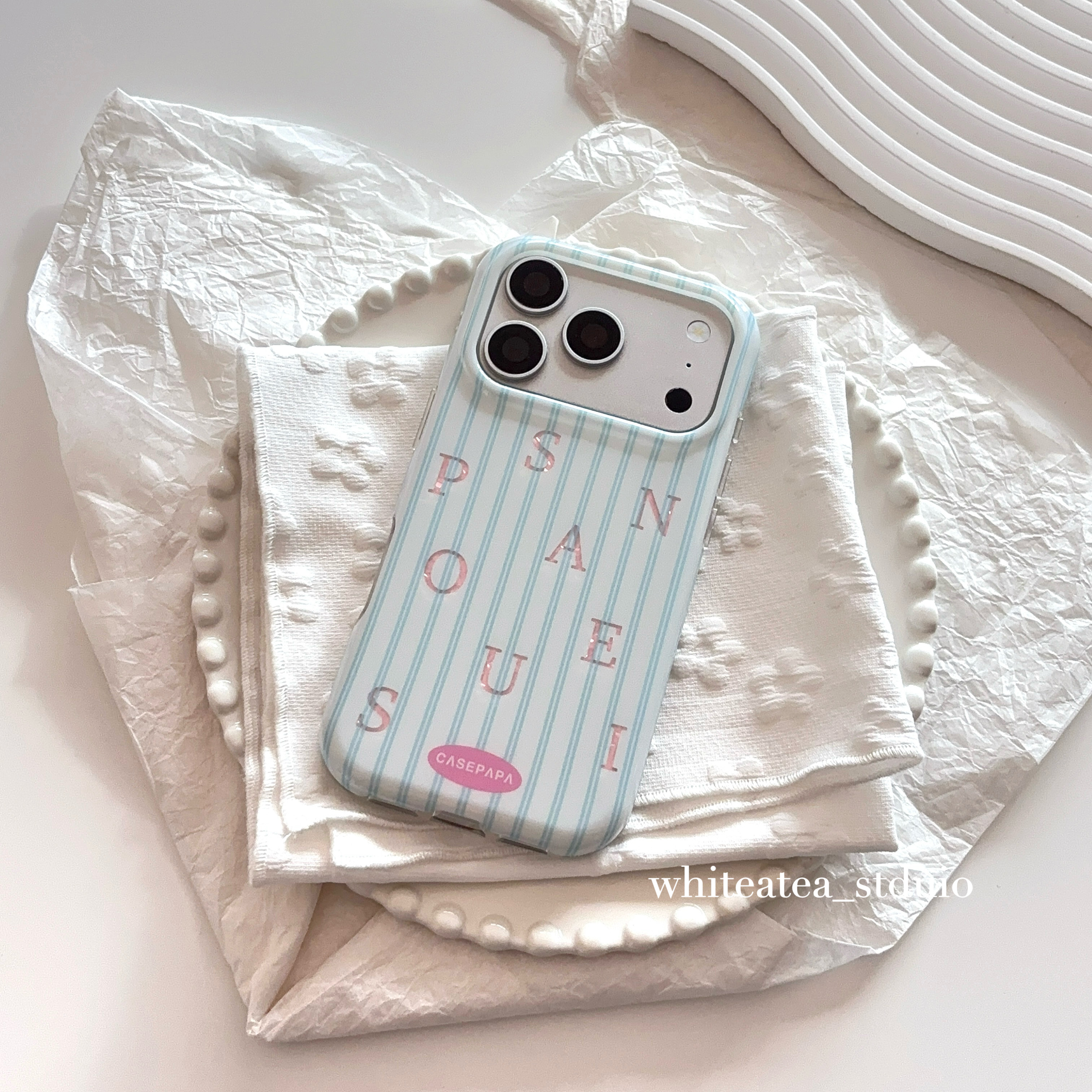 盐白茶ins清新蓝色条纹字母适用苹果17ProMax手机壳iPhone16小众15新款简约高级感气质温柔保护套夏日少女心