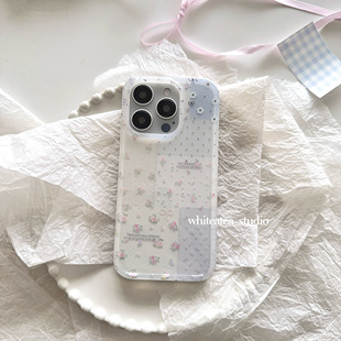 盐白茶ins风小众清新小碎花拼接适用苹果16ProMax手机壳iPhone13全包14Pro新款 高级感15ProMax防摔保护套女
