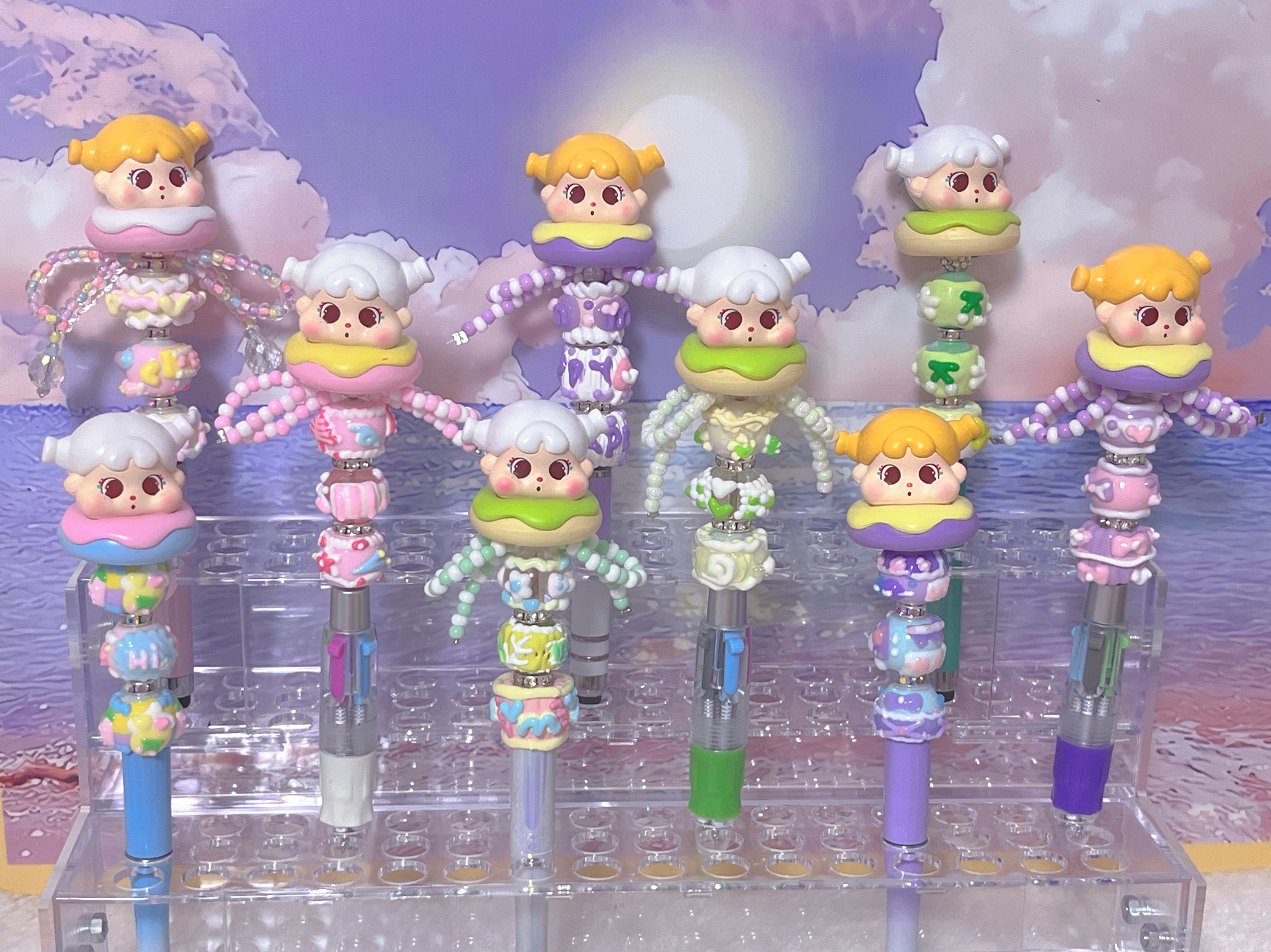 qoqo甜甜圈/倒倒（改娃）萌粒重工串珠笔多巴胺diy圆珠笔四色笔