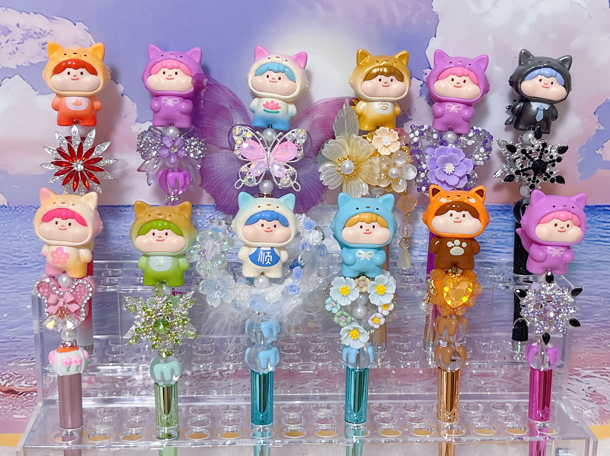 正版肉球棉花小狐仙/TNTSPACE萌粒重工串珠笔多巴胺手工diy圆珠笔