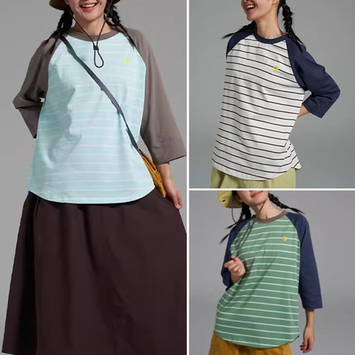 渃素然 零 2024年女士新品夏季干爽运动拼色七分袖T恤A0241TS04